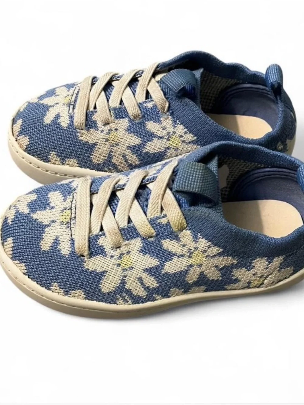 Toddler Girl Size 7 Carter’s Blue & White Floral Stretchy Knit Slip-on Sneakers